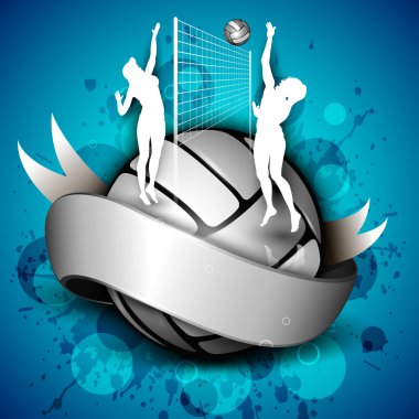 Silhouette of volley ball girls player playing volleyball ans vo clipart