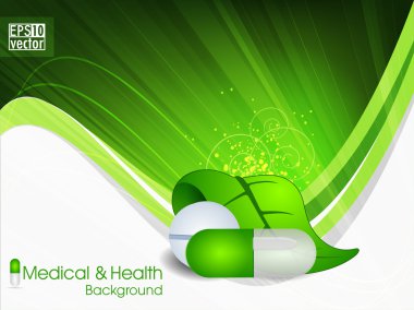 atural medical pills or capsule with green leaf on wave backgrou clipart