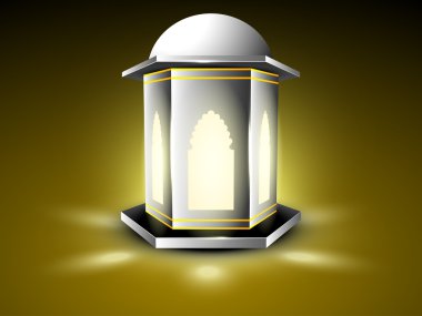 Intricate arabic lamp with lights on shiny background. EPS 10. clipart