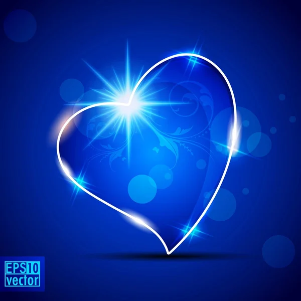 Glänzendes Herz auf abstrakt blauem Hintergrund. Folge 10. — Stockvektor