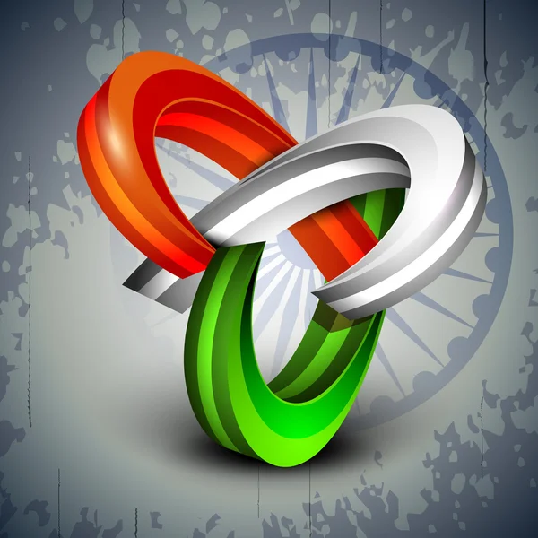 Iconos abstractos de bandera india 3D sobre fondo de rueda Asoka. EPS 10 . — Vector de stock