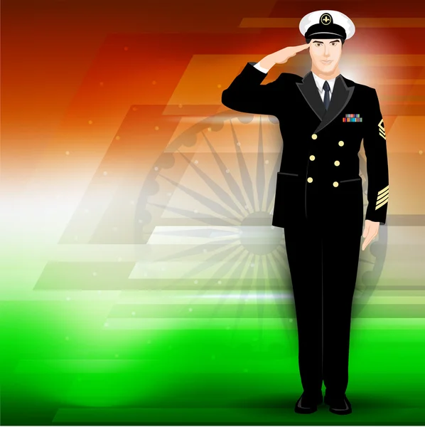 士兵印度国旗颜色背景上。10 eps. — 图库矢量图片