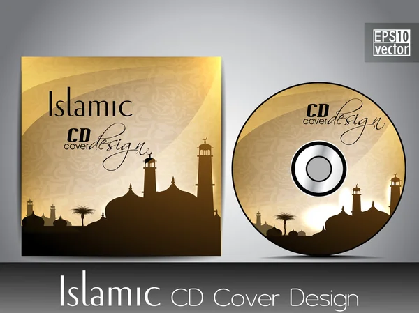 Islamic CD cover design with Mosque or Masjid silhouette with wa — Stock Vector