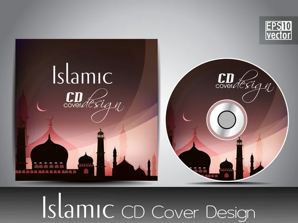 伊斯兰 cd 封面设计与清真寺或清真寺剪影 wa — 图库矢量图片