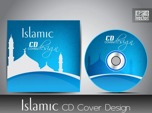 Design de capa de CD islâmico com mesquita ou silhueta Masjid com wa —  Vetores de Stock