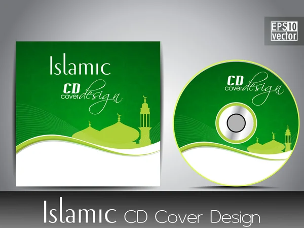 Islamic CD cover design with Mosque or Masjid silhouette with wa — Stock Vector