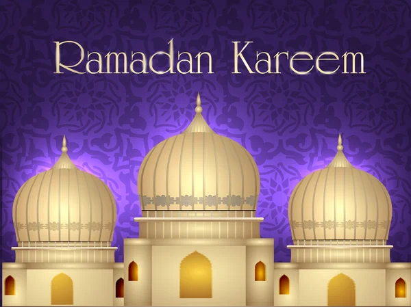 Ramadán Kareem o Ramazán Kareem fondo con mezquita o Masji — Vector de stock