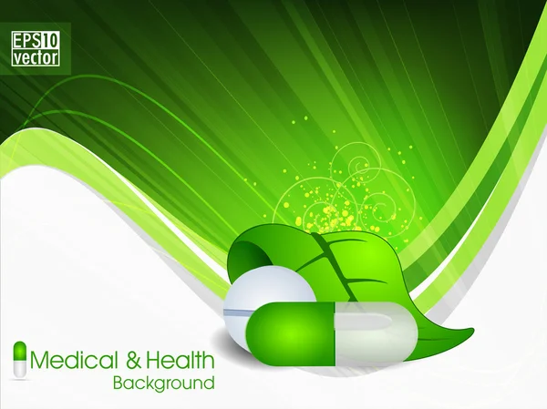 Atural pilules médicales ou capsule avec feuille verte sur vague backgrou — Image vectorielle