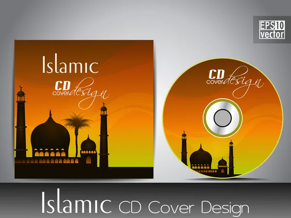 Design de capa de CD islâmico com mesquita ou silhueta Masjid com wa — Vetor de Stock