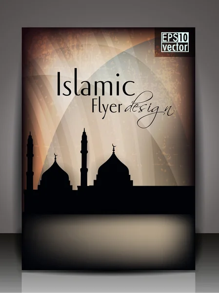 Брошюра исламской листовки или дизайн обложки с мечетью и мечетью на — стоковый вектор