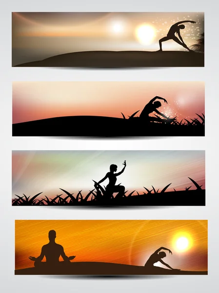 Set de banner web o cabecera de yoga o meditación. EPS 10 — Archivo Imágenes Vectoriales