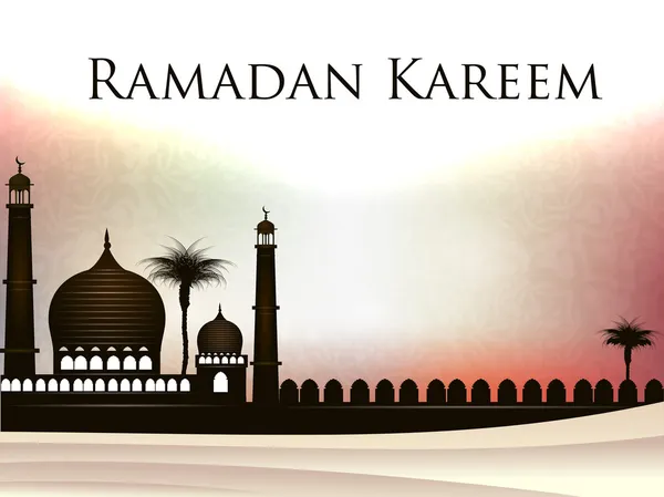 Ramadan Kareem ou Ramazan Kareem fond avec mosquée ou Masji — Image vectorielle