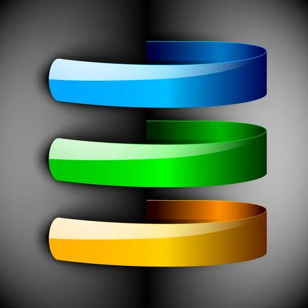 Rubans 3D brillants abstraits en isola de couleur bleue, verte et jaune — Image vectorielle