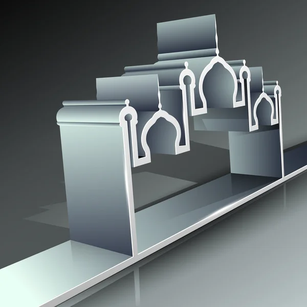 Illustrazione 3D di Moschea o Masjid su sfondo astratto lucido — Vettoriale Stock