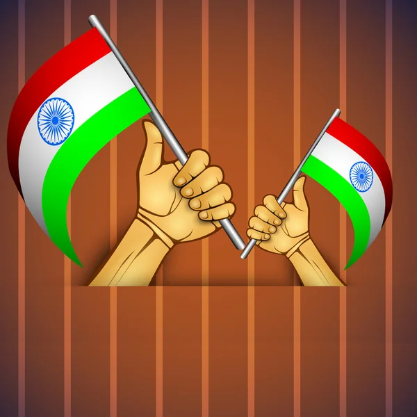 Illustrazione di una mano umana con bandiera indiana. EPS 10 . — Vettoriale Stock