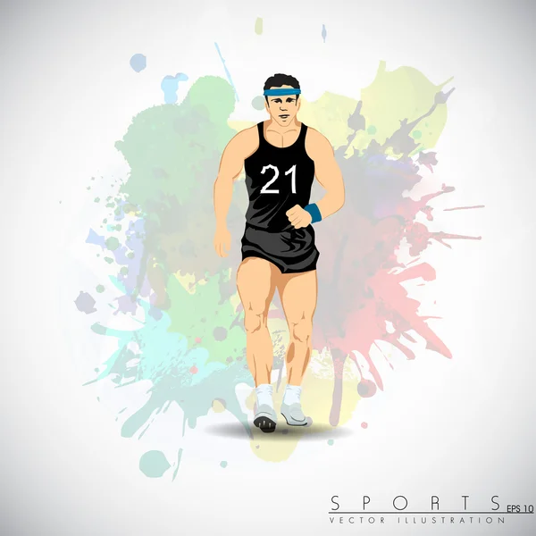 Ilustración de un atleta seguro de sí mismo preparándose para la carrera de nuevo — Archivo Imágenes Vectoriales