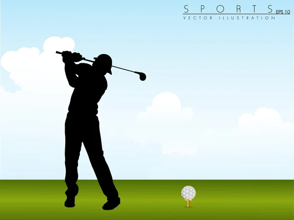Tee Shot, silhouette of a golfer on green grass background. EPS — Stock Vector