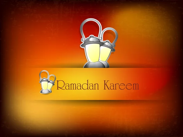 Illustrazione di Lanterna su lampade con testo Ramadan Kareem. EPS 1 — Vettoriale Stock
