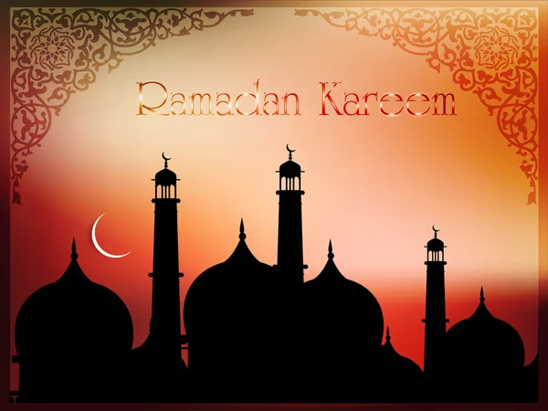 Ramadã Kareem ou Ramazan Kareem fundo com Mesquita ou Masji — Vetor de Stock