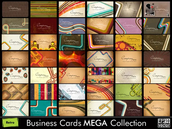 Mega koleksiyonu tasarlamak vektör retro iş kartları vari ayarla — Stok Vektör