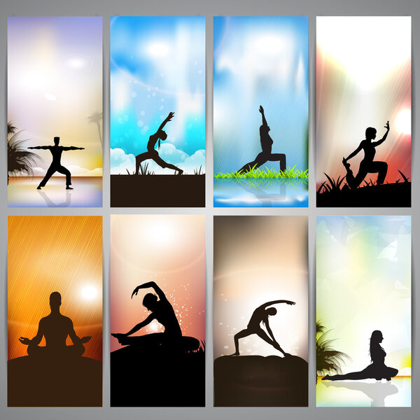 Набор баннеров сайта йоги или медитации. EPS 10 Векторная Графика