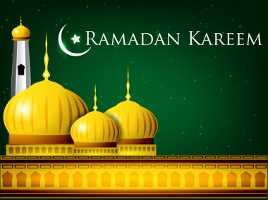 Ramadan Kareem or Ramazan Kareem background with Golden Mosque o clipart