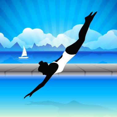 Young girl doing wonderful synchronized swimming in pool with ab clipart