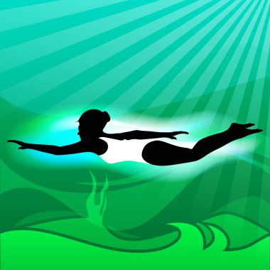 Young girl doing wonderful synchronized swimming in pool with ab clipart