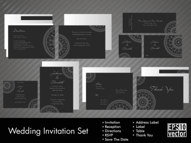 Complete set of wedding invitations or announcements with floral clipart