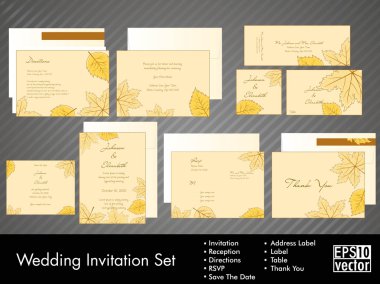 Complete set of wedding invitations or announcements with floral clipart