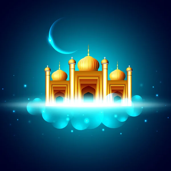 Gyllene moskén eller masjid på vackra blanka blå bakgrund med — Stock vektor