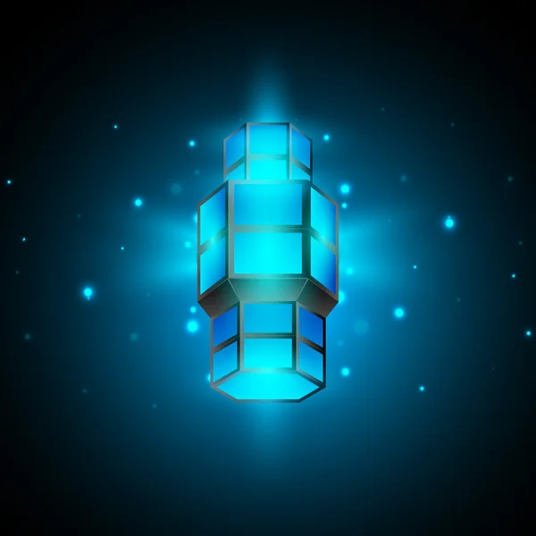 Lâmpada árabe intricada com luzes sobre fundo azul brilhante. EPS — Vetor de Stock