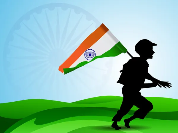 Streszczenie tło flagi Indii z sylwetka prowadzenia soldi — Wektor stockowy