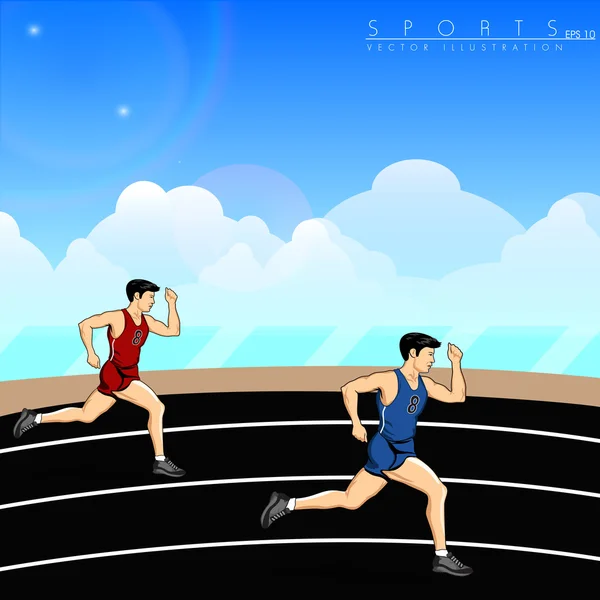 Ilustración de atletas, corriendo en pista de carreras de fondo. EPS — Vector de stock