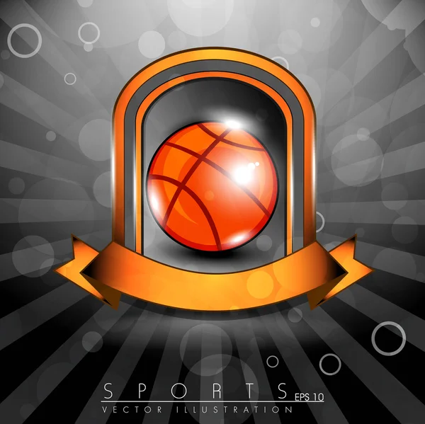 Metallic glossy winning shield of basket ball with orange ribbon — Stock Vector