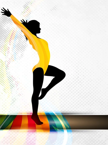 抽象的な汚れたカラフルな波 ba 体操少女のシルエット — ストックベクタ