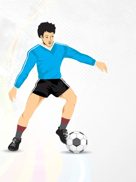 Resimde bir futbolcu ile gri parlak futbol topu — Stok Vektör