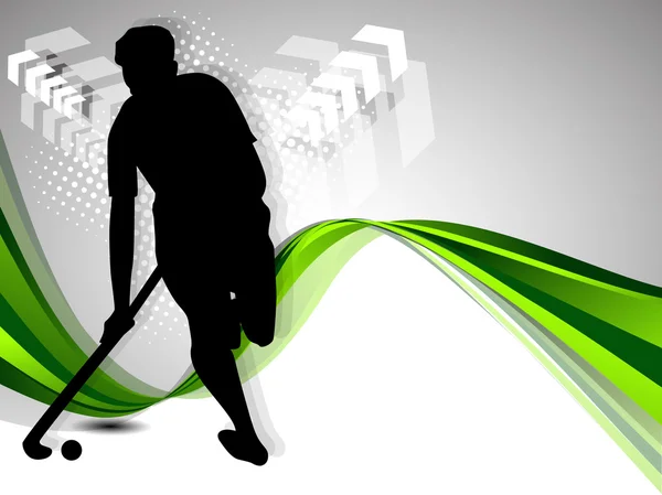 Silueta de un jugador de hockey con palo de hockey y pelota en colo — Vector de stock