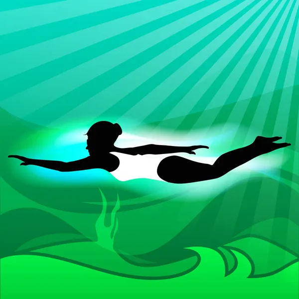 Jong meisje doet prachtige gesynchroniseerd zwemmen in zwembad met ab — Stockvector