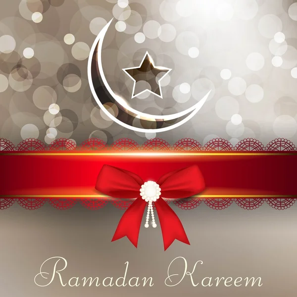 Ramadan Kareem or Ramazan Kareem background with red ribbon, moo — Stock Vector