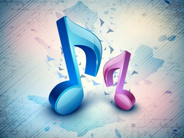 3D music notes on colorful grungy background. EPS 10. clipart