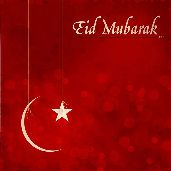 Lua brilhante com estrela com texto árabe Eid Mubarak em ab criativo — Vetor de Stock