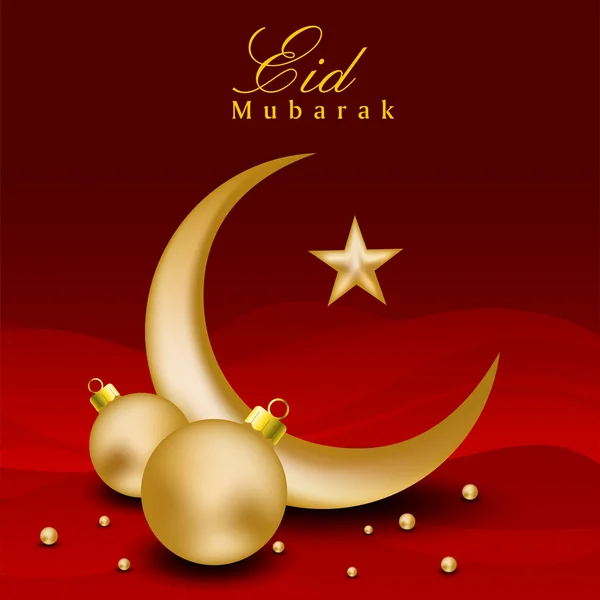 Eid Mubarak background with golden Moon and Stars on red. EPS 10 — Stock Vector