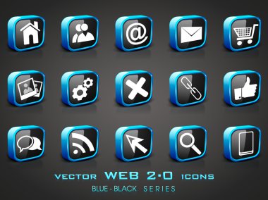 Vector illustration of 3D, web 2.0 mail icons set in black and b clipart