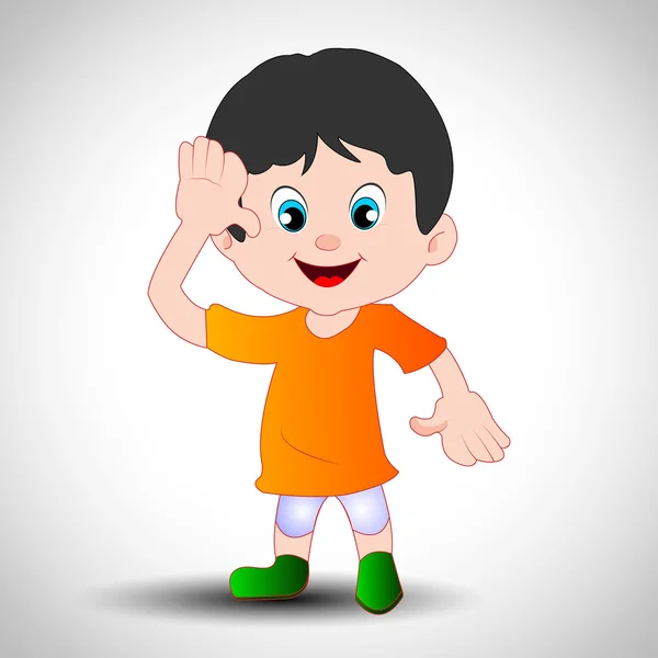 敬礼印度国旗穿裙子的卡通男孩。10 eps. — 图库矢量图片