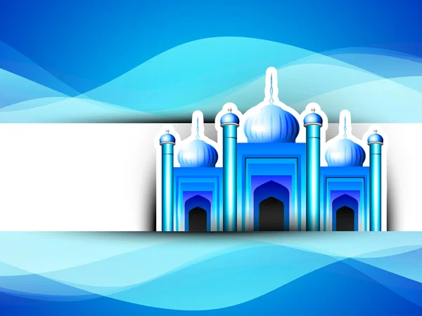 Golden Mosque or Masjid on beautiful shiny blue background with — Stock Vector