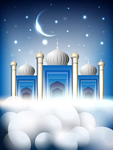Glänzende Moschee oder Masjid auf schönem, blauem Hintergrund mit m — Stockvektor