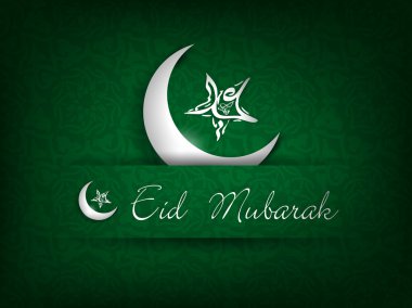 Eid Mubarak sticker with Moon and Star. EPS 10. clipart