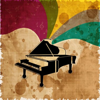 Piano on colorful grungy background. EPS 10. clipart