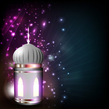 Intricate Arabic lamp with lights on shiny background. EPS 10. clipart